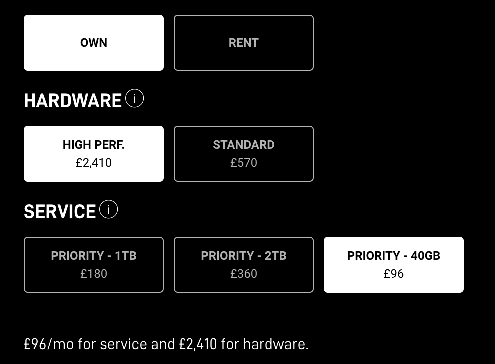 £96 per month business package from starlink